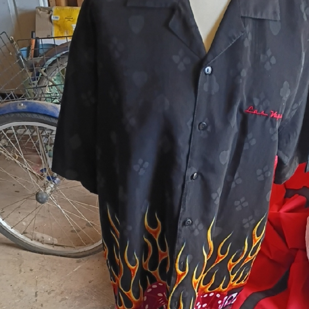 Black Flame Pattern Men's Button Up Shirt